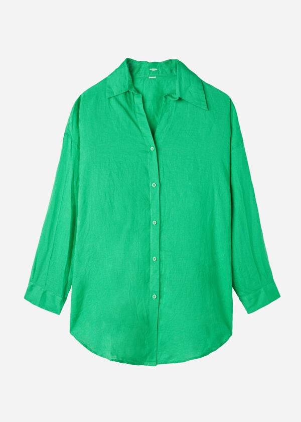 Cubrirlos Calzedonia Linen Shirt Mujer Verde | CL2088AP