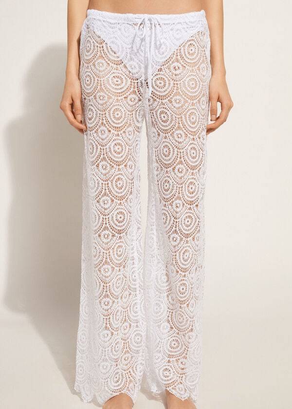 Cubrirlos Calzedonia Long Crochet Pants Mujer Blancas | CL2132EX