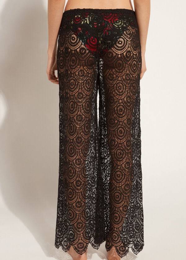 Cubrirlos Calzedonia Long Crochet Pants Mujer Negras | CL2133RW
