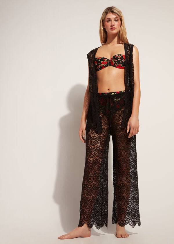 Cubrirlos Calzedonia Long Crochet Pants Mujer Negras | CL2133RW