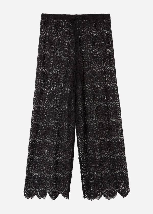 Cubrirlos Calzedonia Long Crochet Pants Mujer Negras | CL2133RW