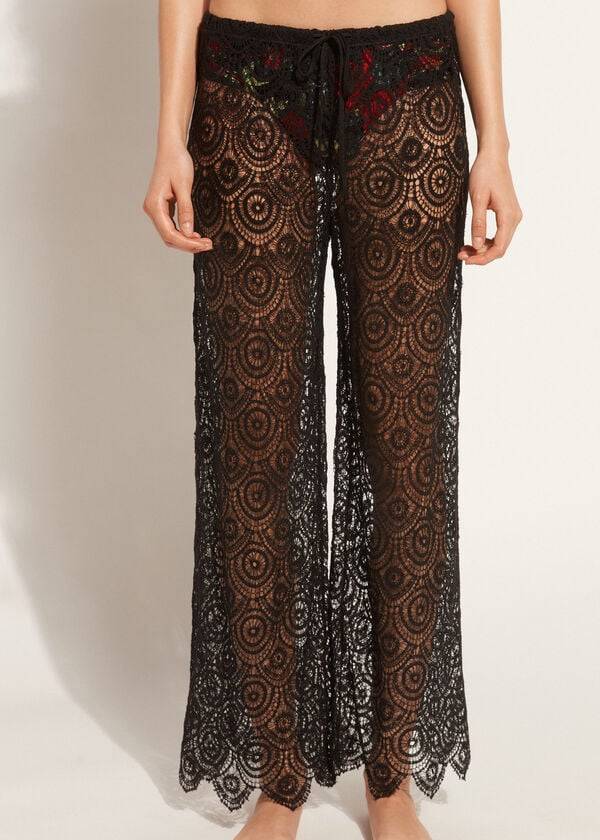 Cubrirlos Calzedonia Long Crochet Pants Mujer Negras | CL2133RW