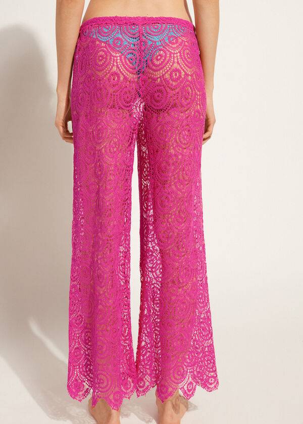 Cubrirlos Calzedonia Long Crochet Pants Mujer Rosas | CL2134TV