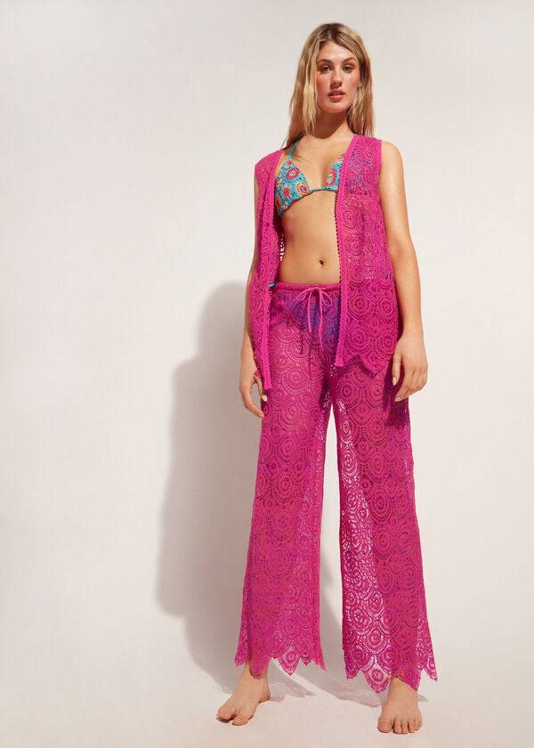 Cubrirlos Calzedonia Long Crochet Pants Mujer Rosas | CL2134TV