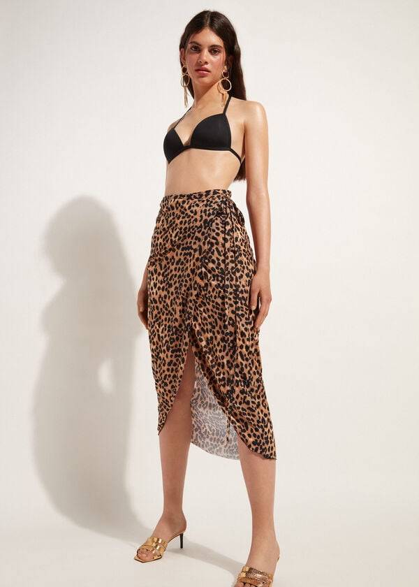 Cubrirlos Calzedonia Long Crossover Pareo Mujer Marrones | CL2137IS