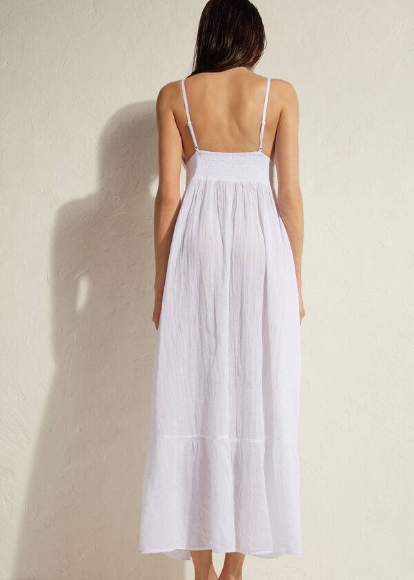 Cubrirlos Calzedonia Long Vestido with Crochet Top Mujer Blancas | CL2099CE