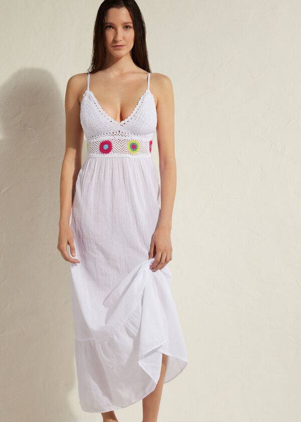 Cubrirlos Calzedonia Long Vestido with Crochet Top Mujer Blancas | CL2099CE