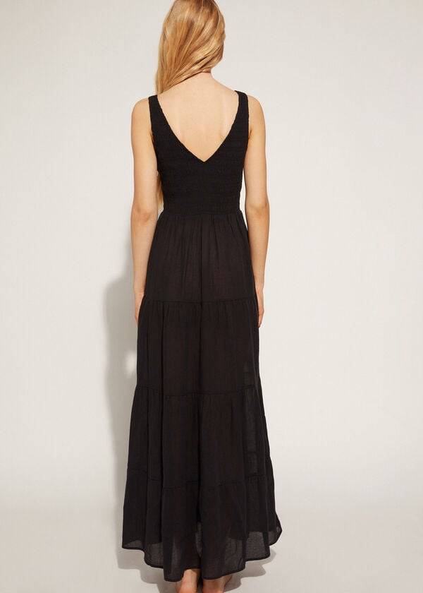 Cubrirlos Calzedonia Long Vestido with Ruffled Skirt Mujer Negras | CL2100VD