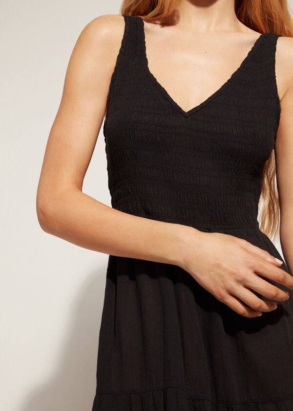 Cubrirlos Calzedonia Long Vestido with Ruffled Skirt Mujer Negras | CL2100VD