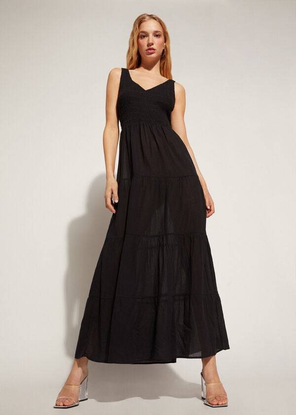 Cubrirlos Calzedonia Long Vestido with Ruffled Skirt Mujer Negras | CL2100VD