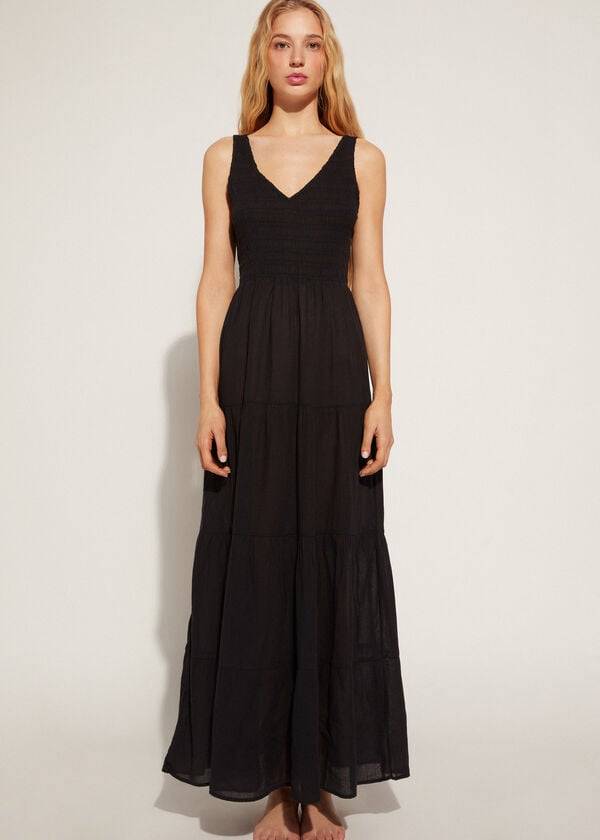Cubrirlos Calzedonia Long Vestido with Ruffled Skirt Mujer Negras | CL2100VD