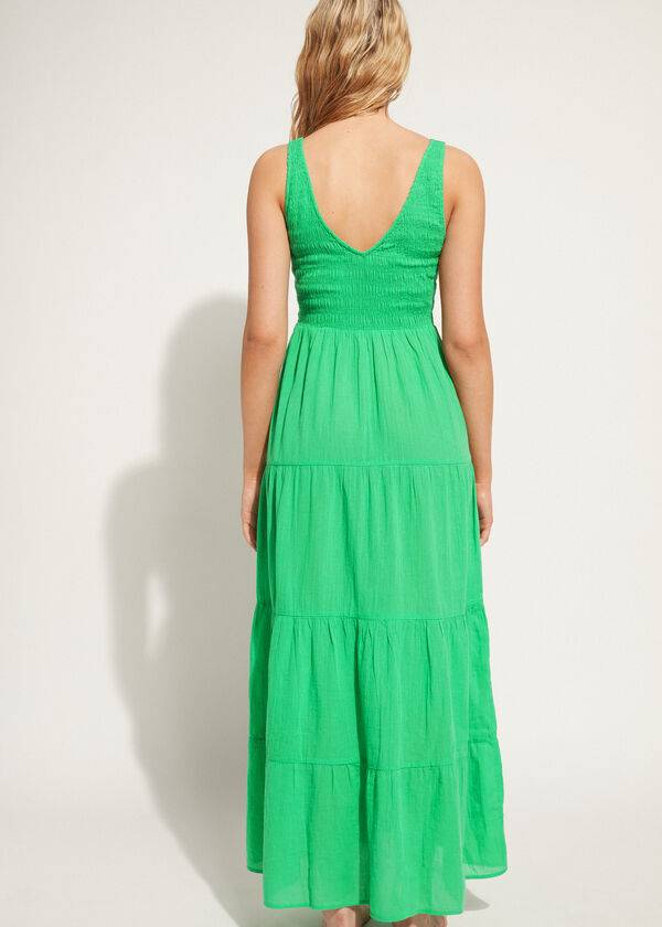 Cubrirlos Calzedonia Long Vestido with Ruffled Skirt Mujer Verde | CL2101BC