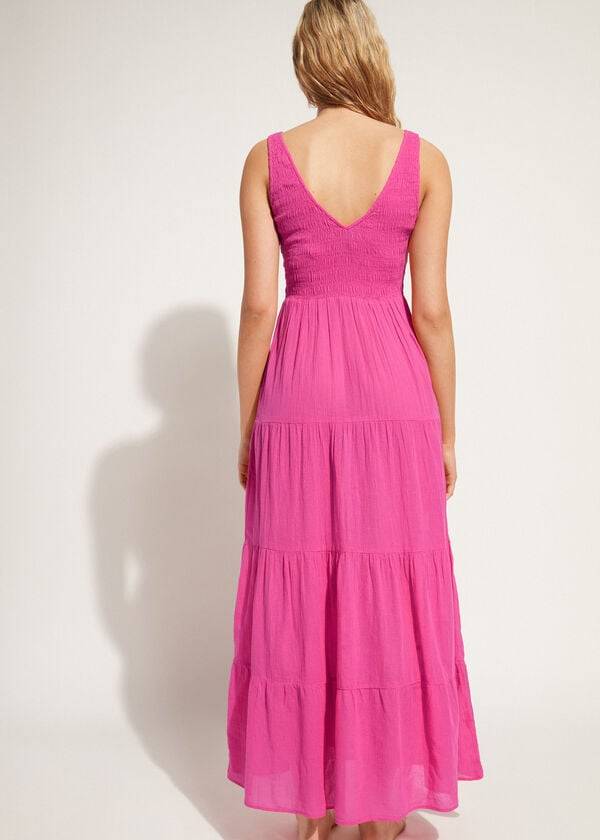 Cubrirlos Calzedonia Long Vestido with Ruffled Skirt Mujer Rosas | CL2102NB