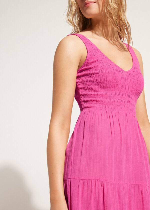 Cubrirlos Calzedonia Long Vestido with Ruffled Skirt Mujer Rosas | CL2102NB