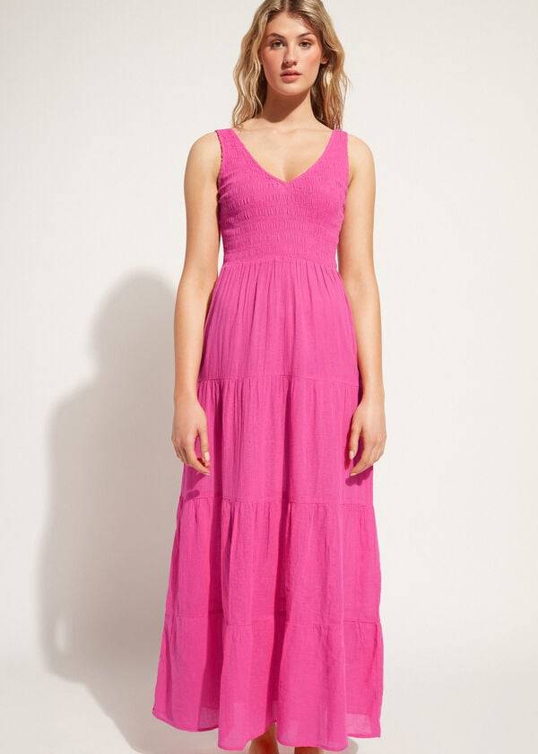 Cubrirlos Calzedonia Long Vestido with Ruffled Skirt Mujer Rosas | CL2102NB