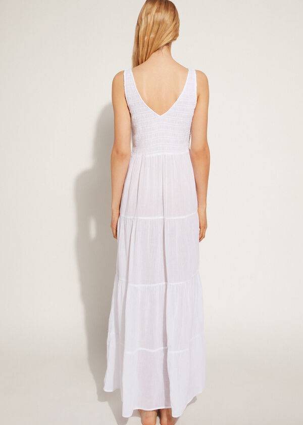 Cubrirlos Calzedonia Long Vestido with Ruffled Skirt Mujer Blancas | CL2103MA