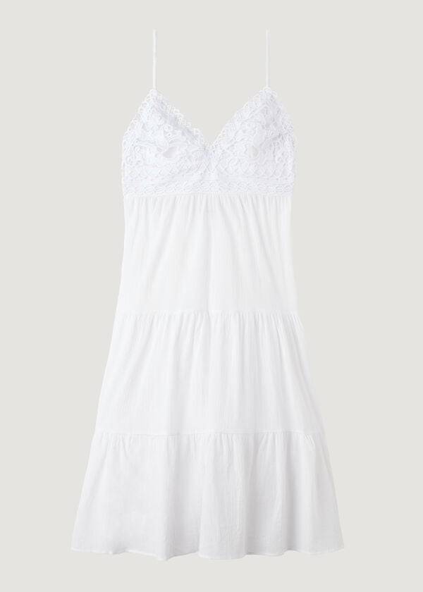 Cubrirlos Calzedonia Midi Vestido in Macramé Encaje and Ruffled Skirt Mujer Blancas | CL2104QZ
