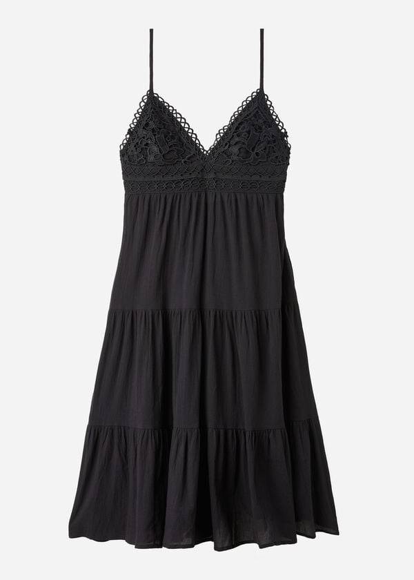 Cubrirlos Calzedonia Midi Vestido in Macramé Encaje and Ruffled Skirt Mujer Negras | CL2105WY
