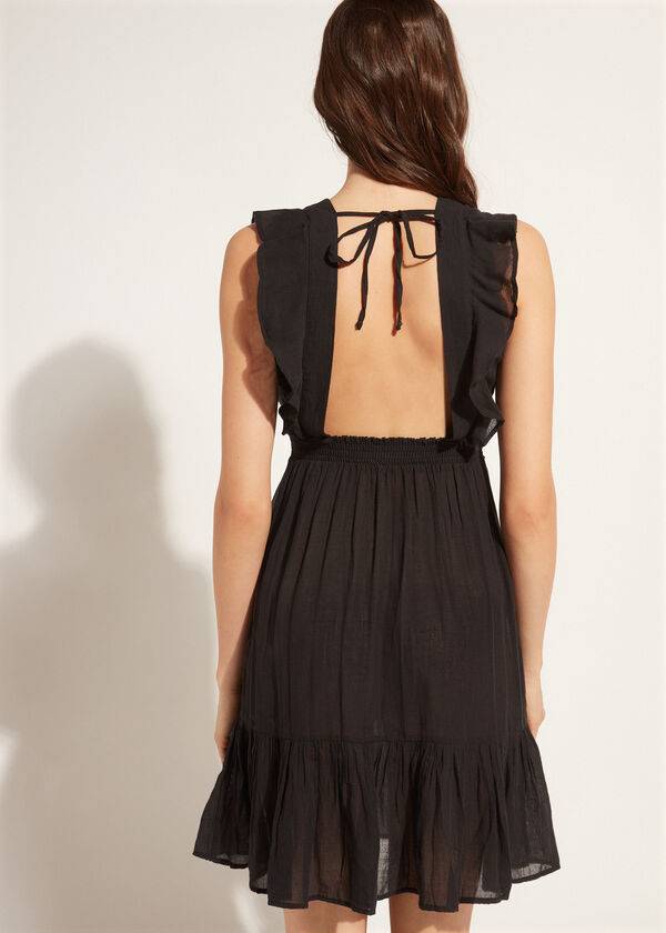Cubrirlos Calzedonia Mini Vestido with Ruffle and Passementerie Mujer Negras | CL2106EX