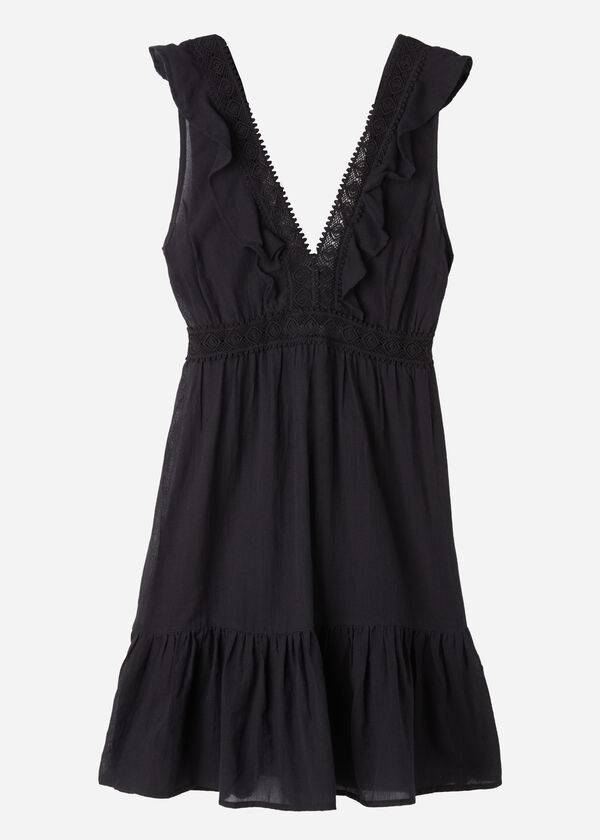 Cubrirlos Calzedonia Mini Vestido with Ruffle and Passementerie Mujer Negras | CL2106EX