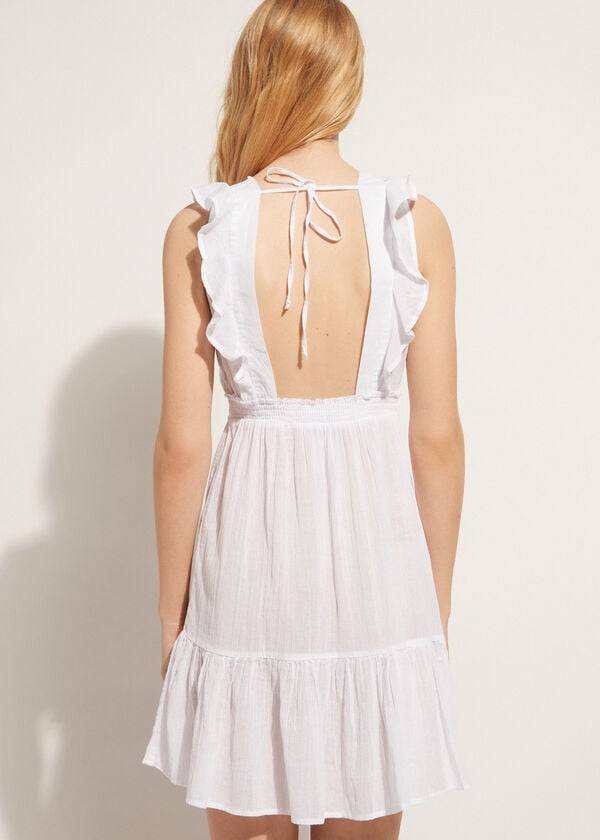 Cubrirlos Calzedonia Mini Vestido with Ruffle and Passementerie Mujer Blancas | CL2107RW