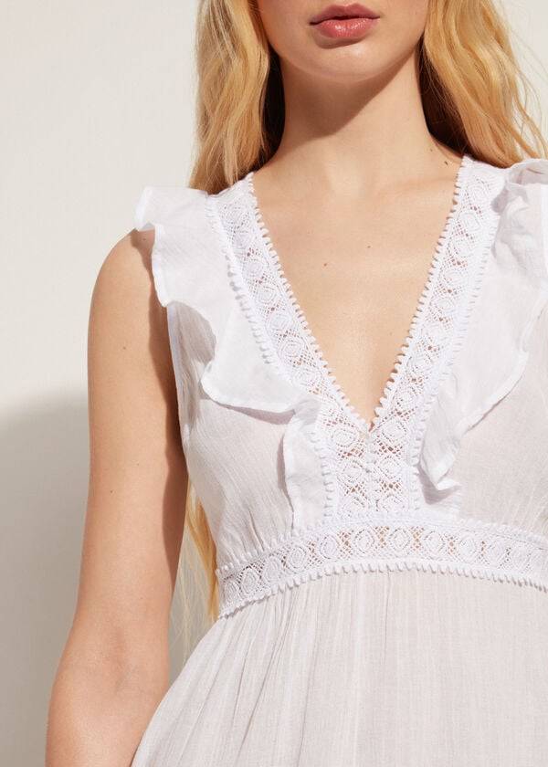 Cubrirlos Calzedonia Mini Vestido with Ruffle and Passementerie Mujer Blancas | CL2107RW