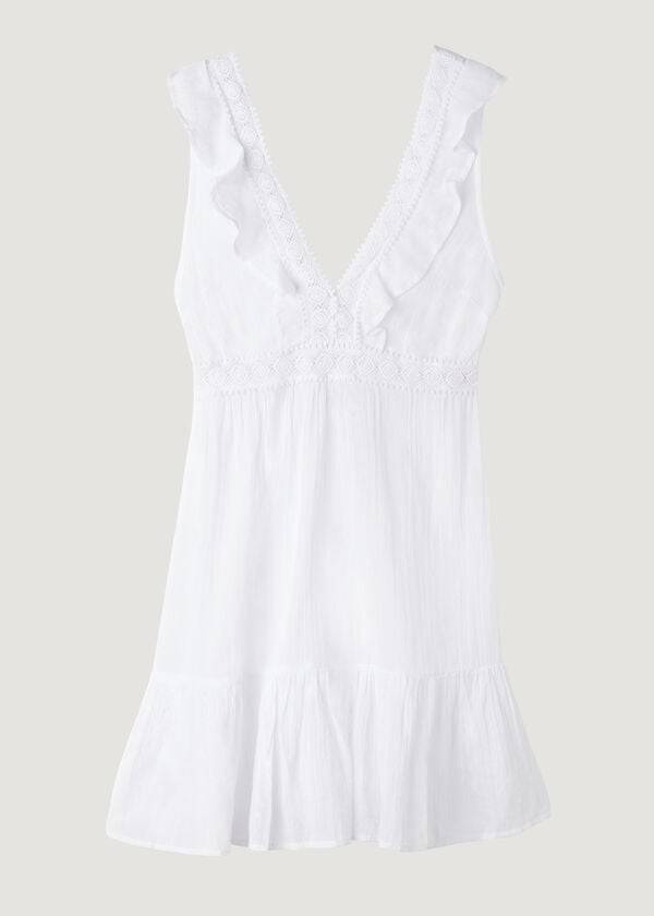 Cubrirlos Calzedonia Mini Vestido with Ruffle and Passementerie Mujer Blancas | CL2107RW