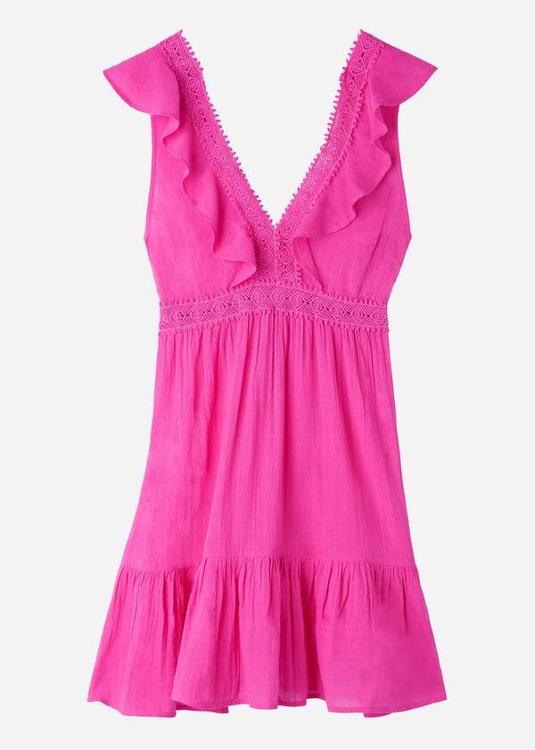 Cubrirlos Calzedonia Mini Vestido with Ruffle and Passementerie Mujer Rosas | CL2108TV