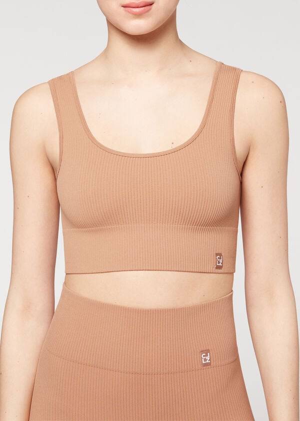 Cubrirlos Calzedonia Seamless Acanalado Mujer Beige | CL2109YU