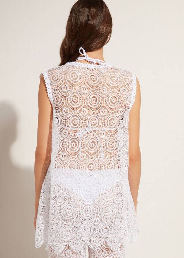 Cubrirlos Calzedonia Sin Manga Crochet Mujer Blancas | CL2116DN
