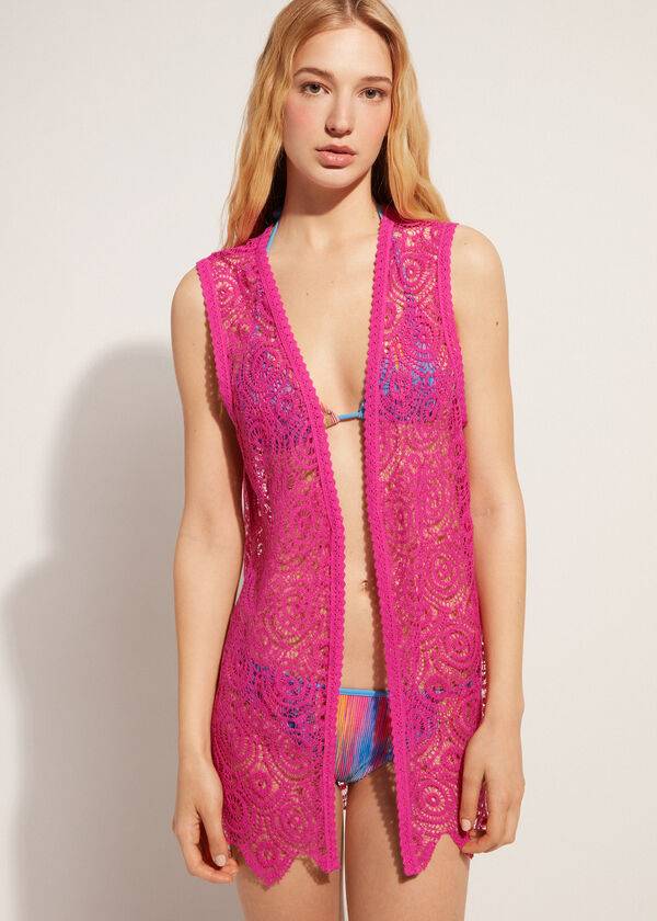 Cubrirlos Calzedonia Sin Manga Crochet Mujer Rosas | CL2117FM