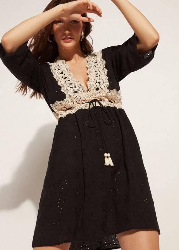 Cubrirlos Calzedonia Vestido in Sangallo Encaje and Sequins Mujer Negras | CL2076NB