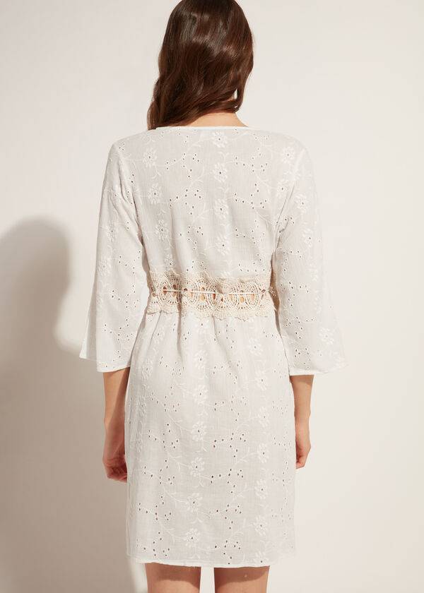 Cubrirlos Calzedonia Vestido in Sangallo Encaje and Sequins Mujer Blancas | CL2077MA