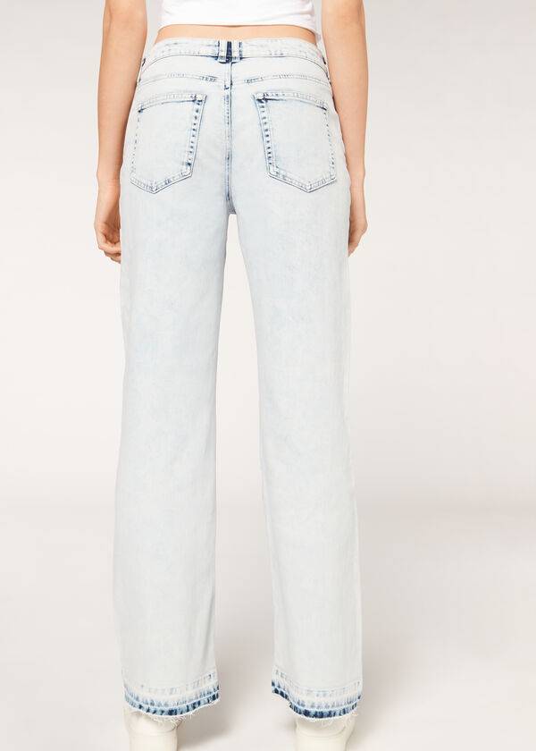 Jeans Calzedonia Anchos-Leg Frayed Mujer Azules | CL2618ZG