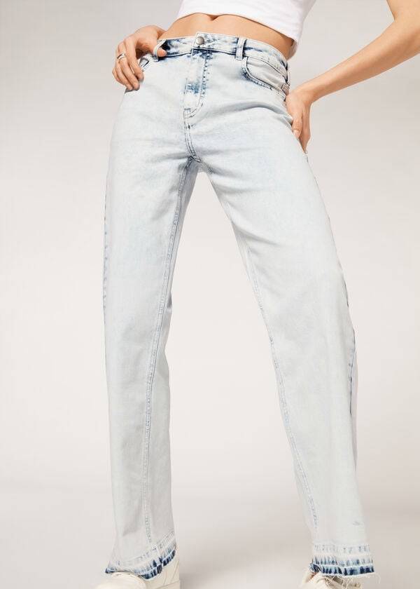 Jeans Calzedonia Anchos-Leg Frayed Mujer Azules | CL2618ZG
