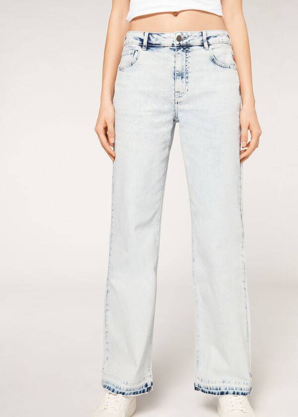 Jeans Calzedonia Anchos-Leg Frayed Mujer Azules | CL2618ZG