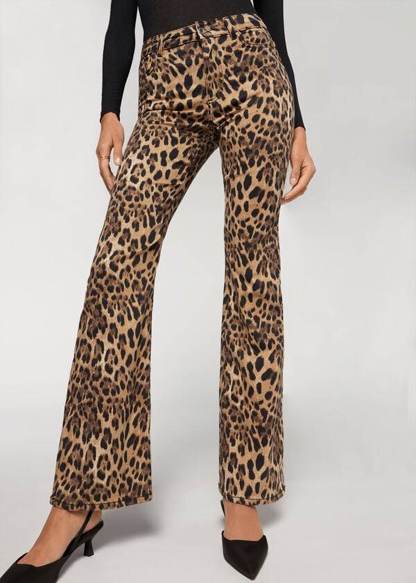 Jeans Calzedonia Animal Print Flared Mujer Marrones | CL2561NB