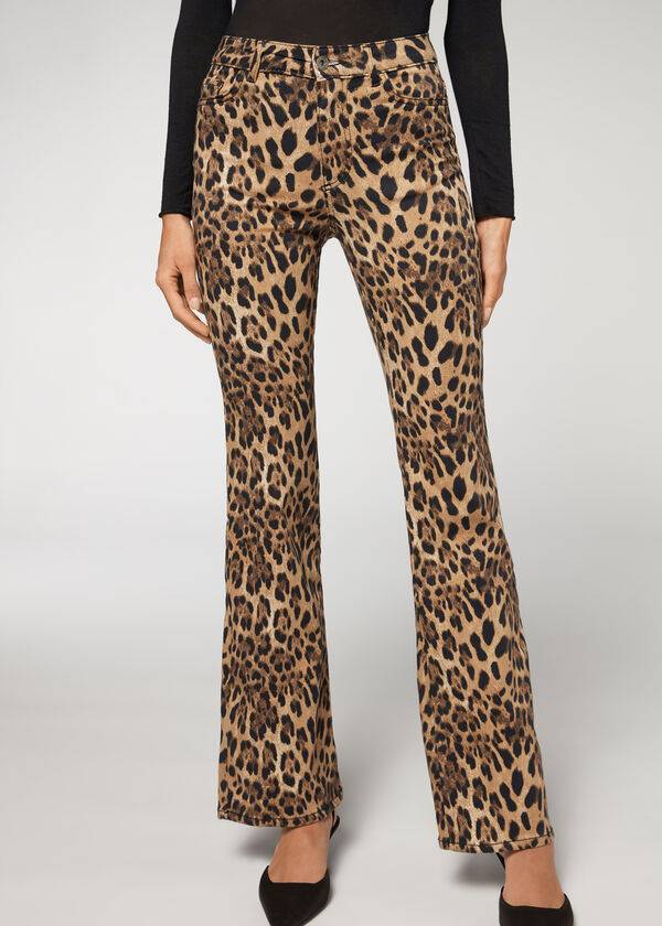 Jeans Calzedonia Animal Print Flared Mujer Marrones | CL2561NB