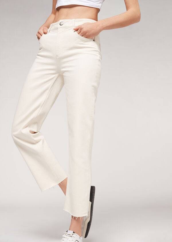 Jeans Calzedonia Cropped Directo-Leg Mujer Blancas | CL2565XF