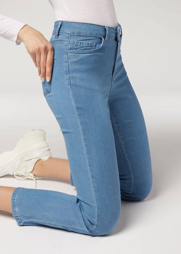 Jeans Calzedonia Eco Light Flared Cropped Denim Mujer Azules | CL2570HK