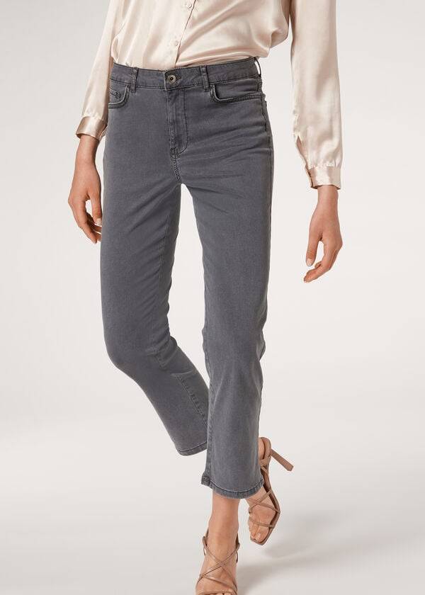 Jeans Calzedonia Eco Light Flared Cropped Denim Mujer Gris | CL2571GL