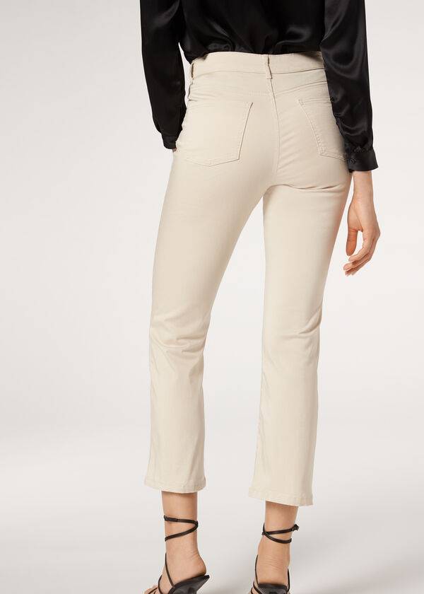 Jeans Calzedonia Eco Light Flared Cropped Denim Mujer Marrones Beige | CL2572FM