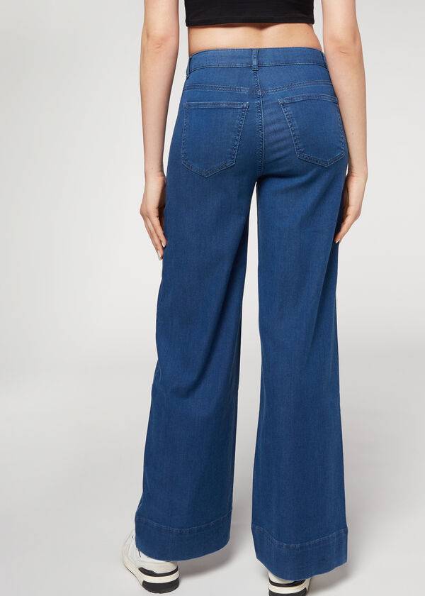 Jeans Calzedonia Eco Palazzo Mujer Azul Marino | CL2587NB