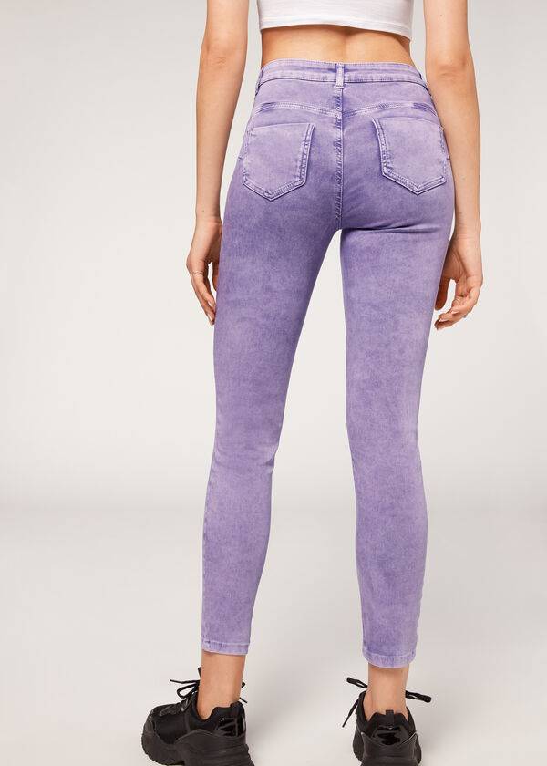 Jeans Calzedonia Faded Flaco Push-Up Mujer Moradas | CL2588BC