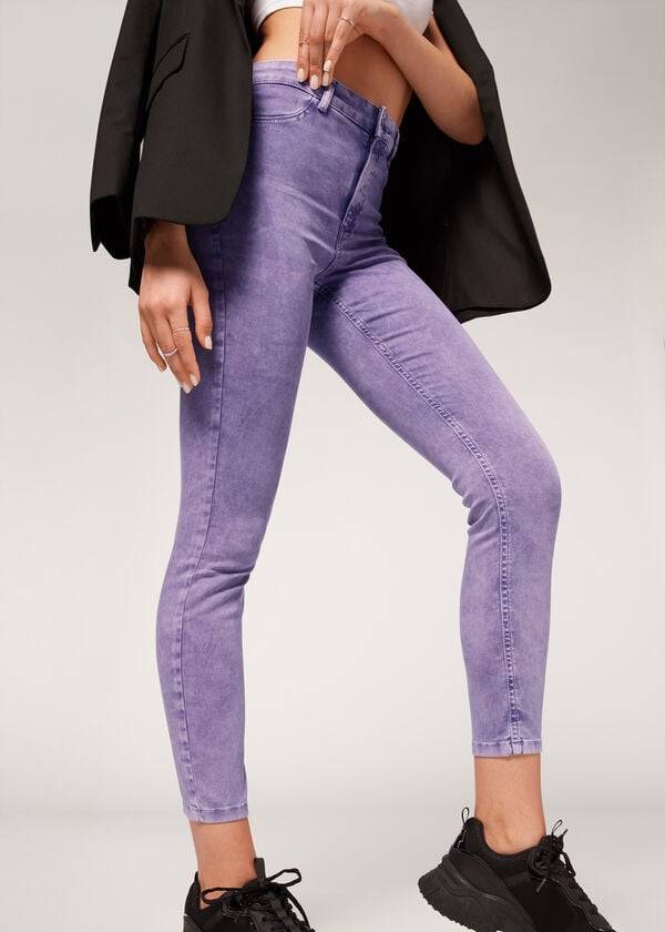 Jeans Calzedonia Faded Flaco Push-Up Mujer Moradas | CL2588BC