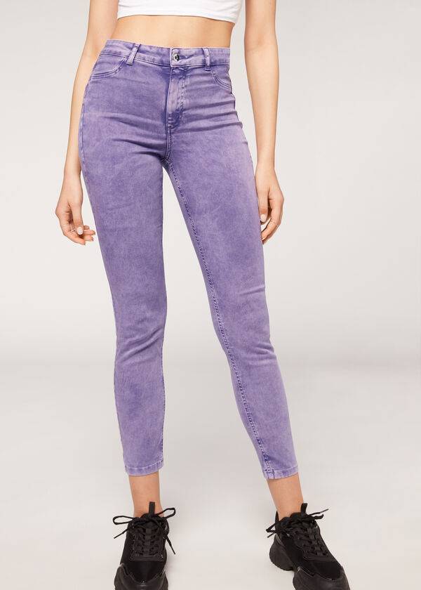 Jeans Calzedonia Faded Flaco Push-Up Mujer Moradas | CL2588BC