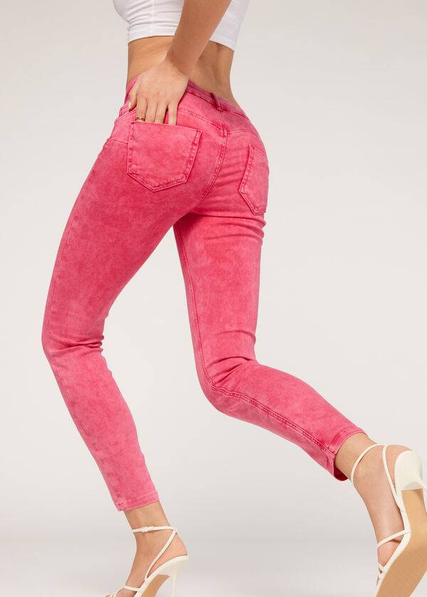 Jeans Calzedonia Faded Flaco Push-Up Mujer Rosas | CL2589VD