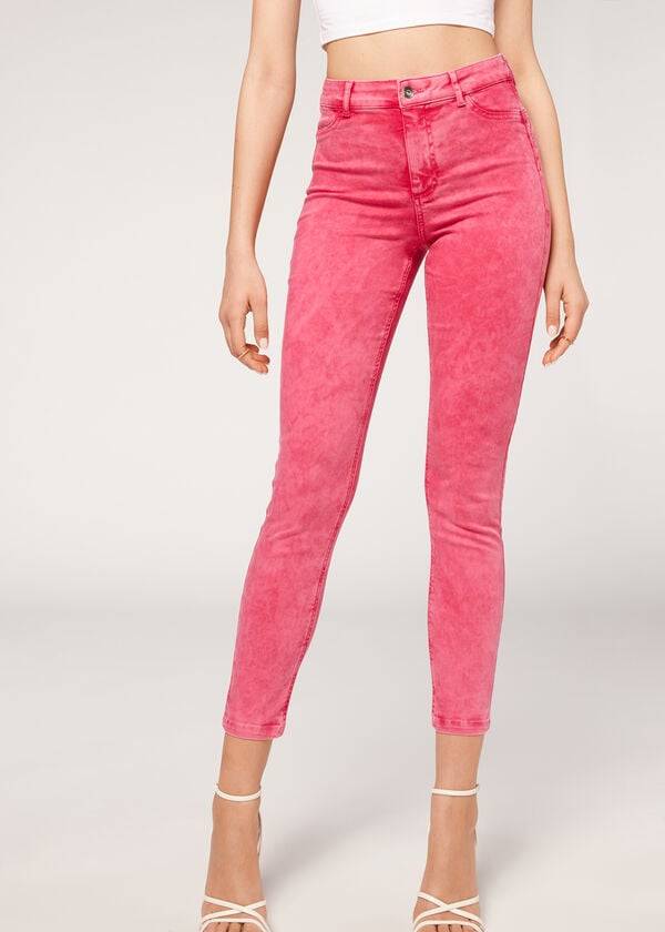 Jeans Calzedonia Faded Flaco Push-Up Mujer Rosas | CL2589VD