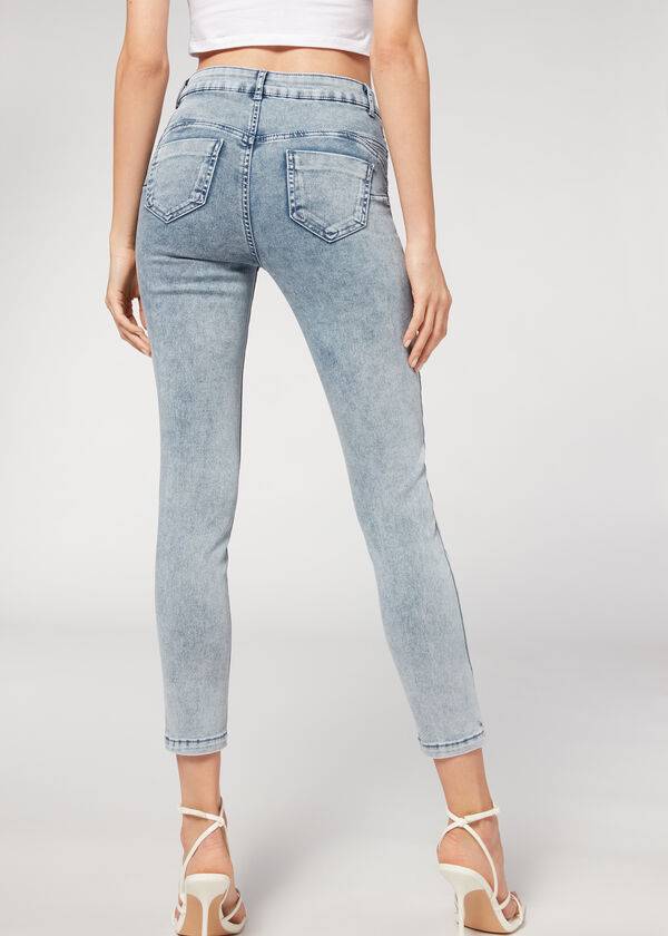Jeans Calzedonia Faded Flaco Push-Up Mujer Azules | CL2590CE