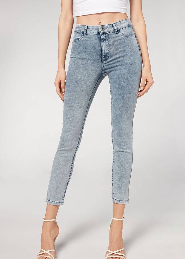 Jeans Calzedonia Faded Flaco Push-Up Mujer Azules | CL2590CE